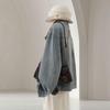 Women's Autumn Color Block Denim Jacket with Corduroy Patchwork and Turn-Down Collar
