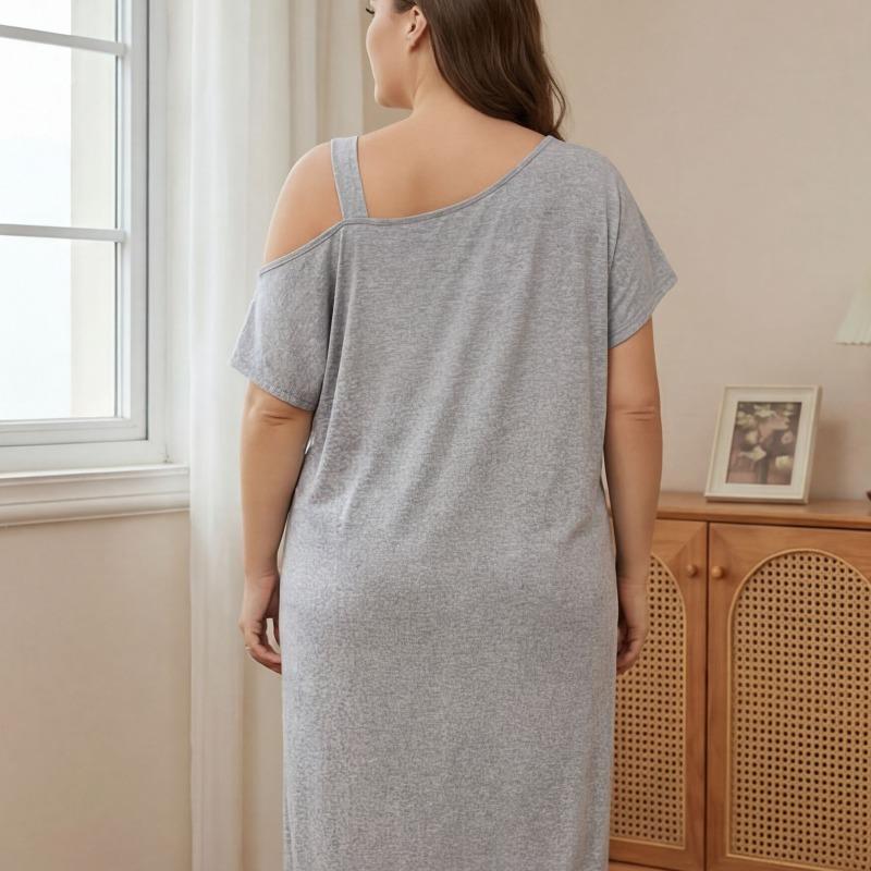 VEZFAA Women's Fashion Summer Spring Short Sleeve Loose Casual Nightgown