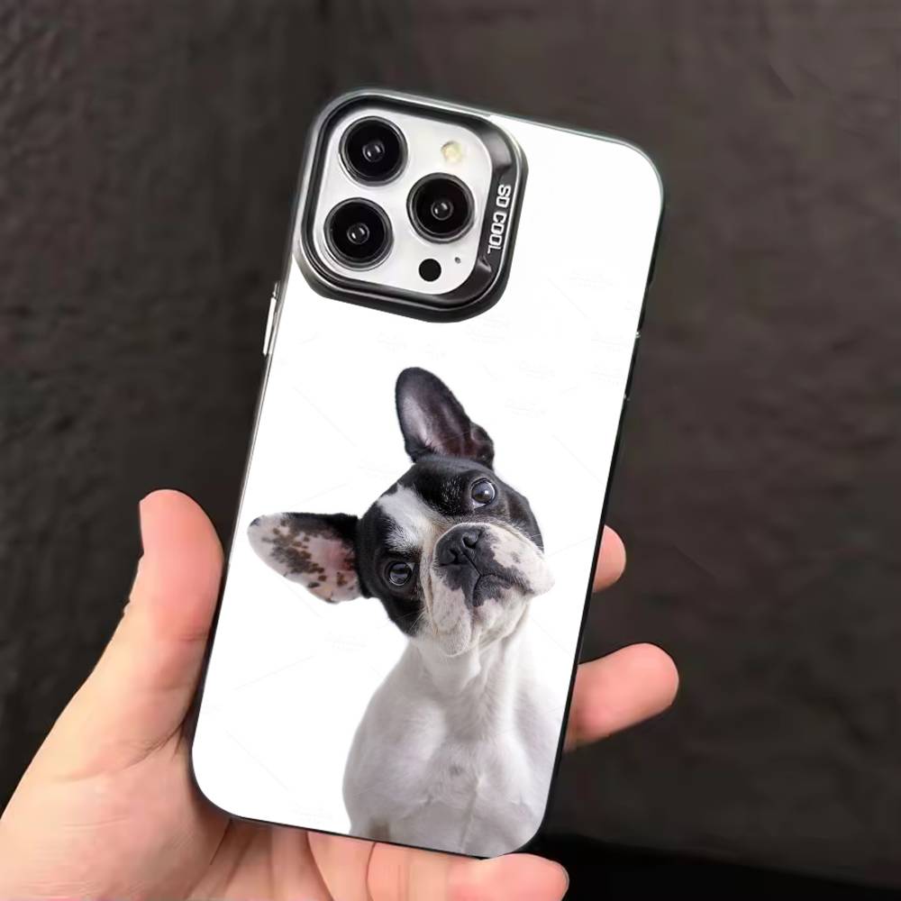 

Щенок французского бульдога Чехол для телефона Для iPhone 17 16 15 14 13 12 11 Pro Max Plus Серебряный конфетный Матовый чехол iPhone14