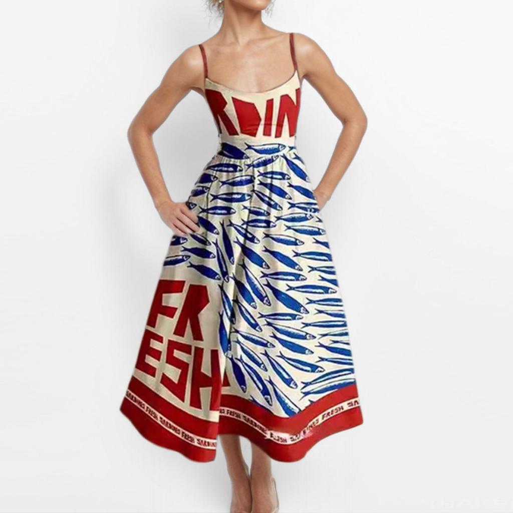 Women's U Neck Spaghetti Strap Midi Dress Slim High Waist Ruched A Line Maxi Dress Polyester Spring Sundress