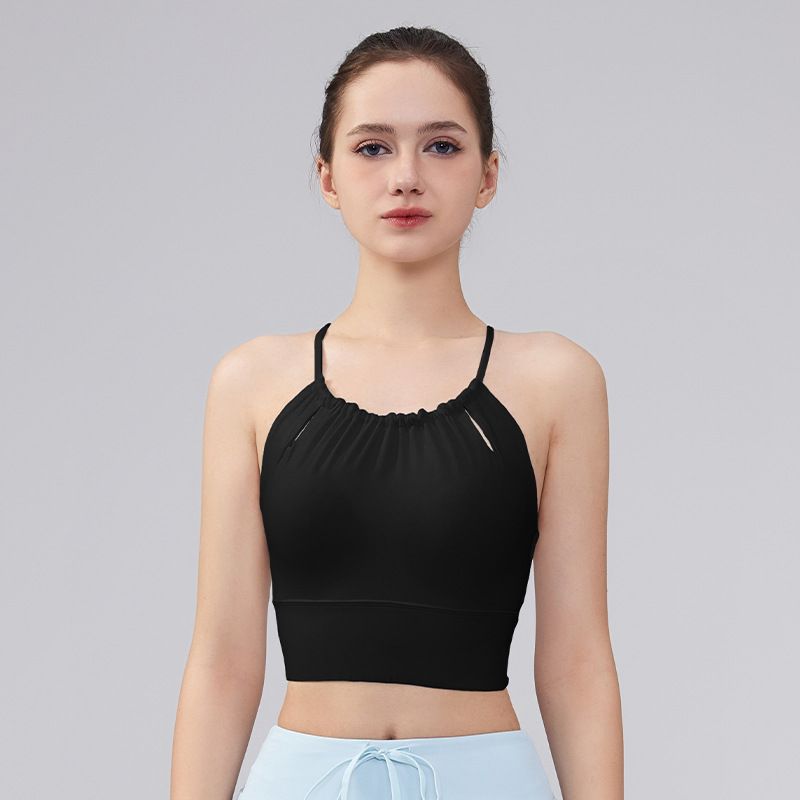

New Yoga Clothes Underwear Beauty Back Top One-Piece Cup Fitness Bra Pilates Backless Pilates Sports Vest L Black