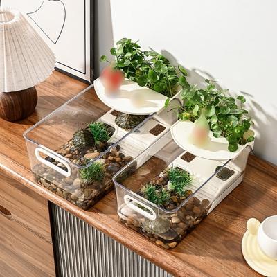 New Plastic Turtle Tank Transparent Easy Clean Reptile Terrarium Multi-functional Large Capacity Small Pet Tank for Amphibian