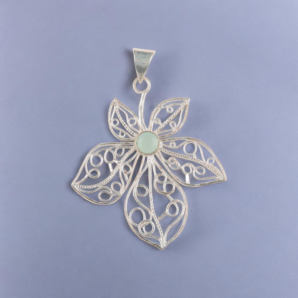 Aqua Chalcedony Gemstone 925 Sterling Silver Jewelry Artisan Pendant 2.29" Gift CP-19-16