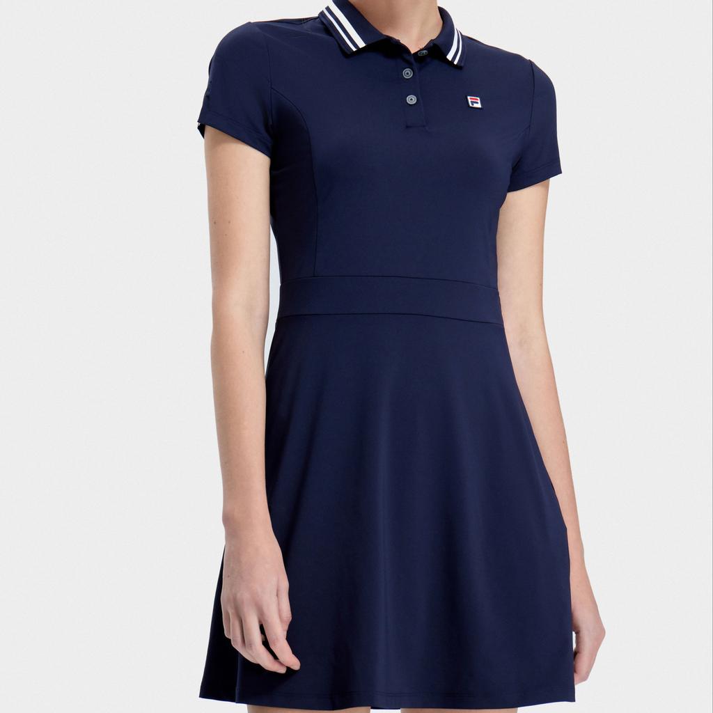 FILA Solid Color Simple Waist-Defining Tennis Sports Breathable Polo Dress Women dresses Royal-Blue A11W323307F-NV