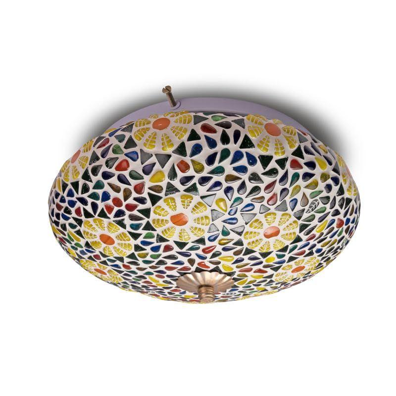 Lumină de Plafon din Sticlă Multicoloră cu Flori Mozaicate pentru Decorul Casei
