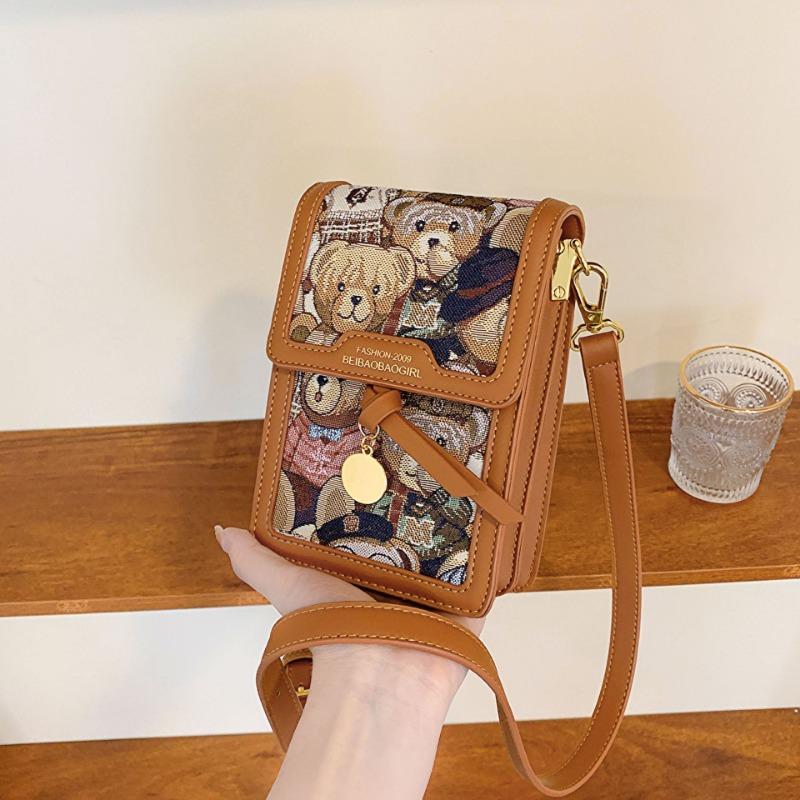 

Женская сумка новая простая модная сумка через плечо с принтом медведя, маленькая квадратная сумка коричневый