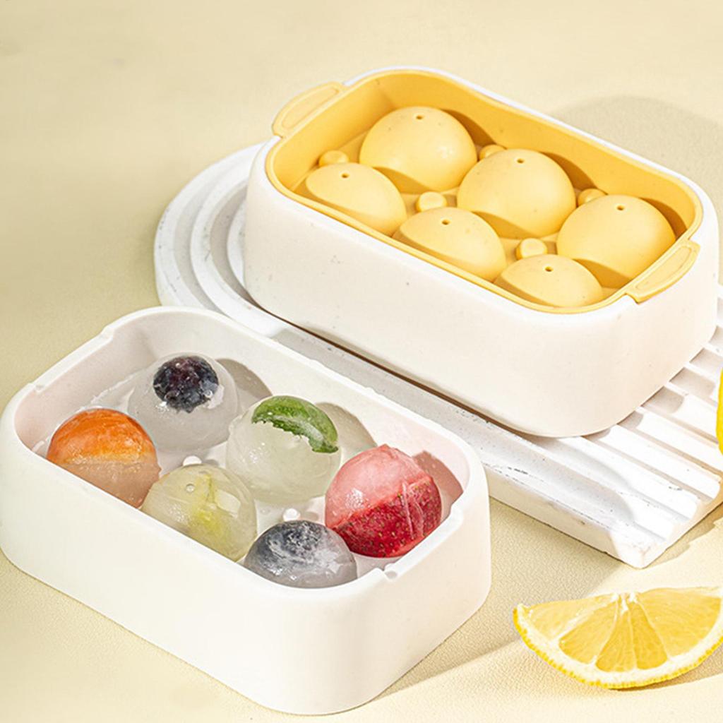 6 Balls Round Ice Cube Tray Stackable Easy Release Flexible Ice Maker Mold for Whiskey Cocktail Coffee Beverages Summer Picnic
