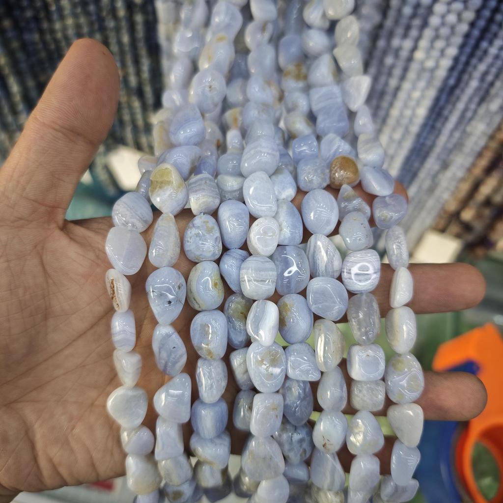 Contas de Ágata Renda Roxa e Azul Naturais para Pulseira DIY de Calcedônia - Redondas, Soltas, Acessórios para Fazer Joias Semi-Acabados
