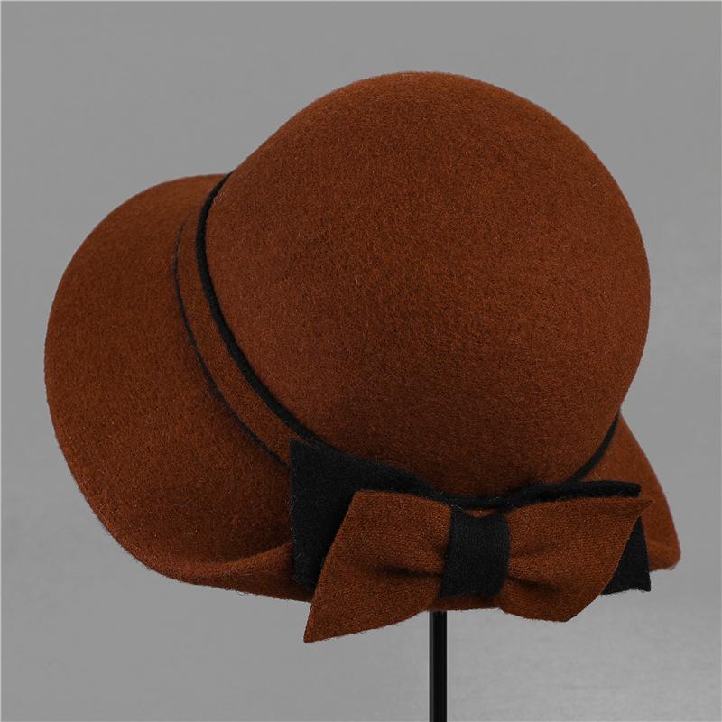 Hat women's autumn and winter woolen woolen basin hat fashion retro temperament socialite top hat bucket hat