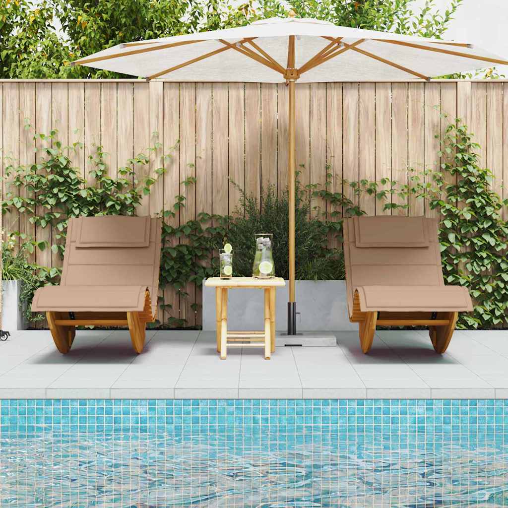 2 Person Sun Lounger with Cushions 2 Pcs Brown Solid Acacia Wood