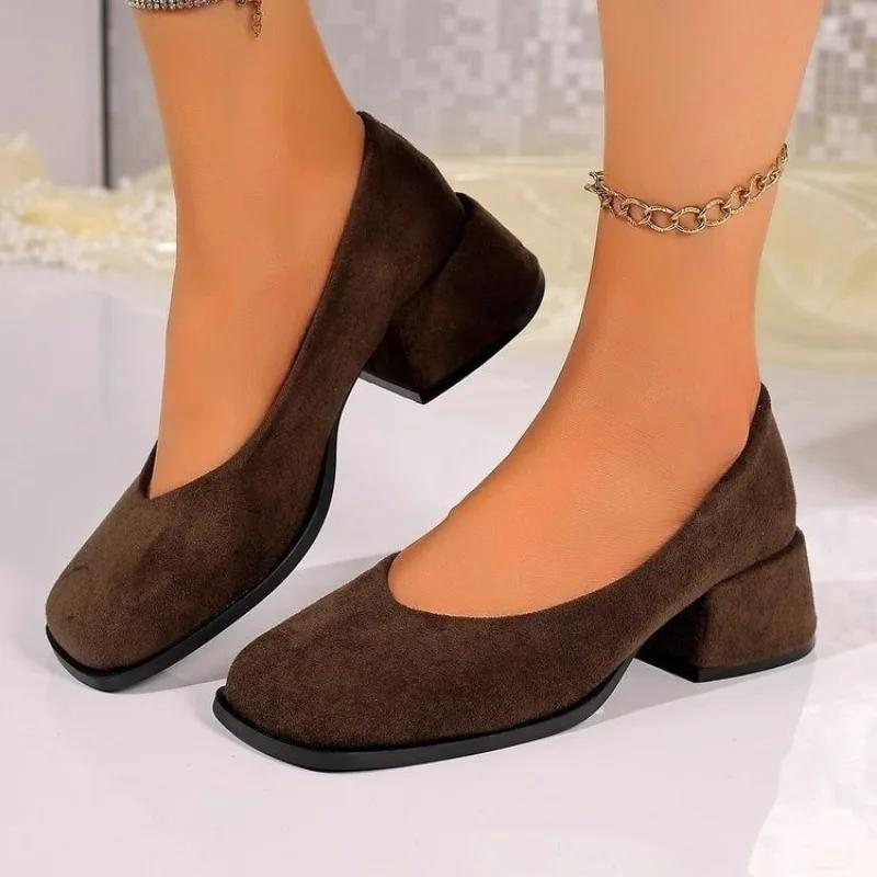 

Fashion 2025 Hot Sale Basic Women s High Heels Square Toe Med Heel Outdoor Daily & Office Pumps Women Shallow Slip on Concise New Shoes 40