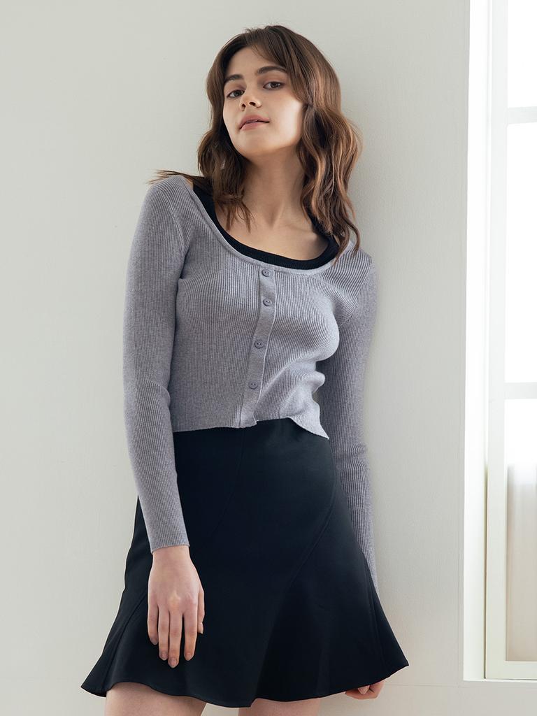 WEDNESDAY DELIGHT Wed_Fake Two-Piece Knit_Gray