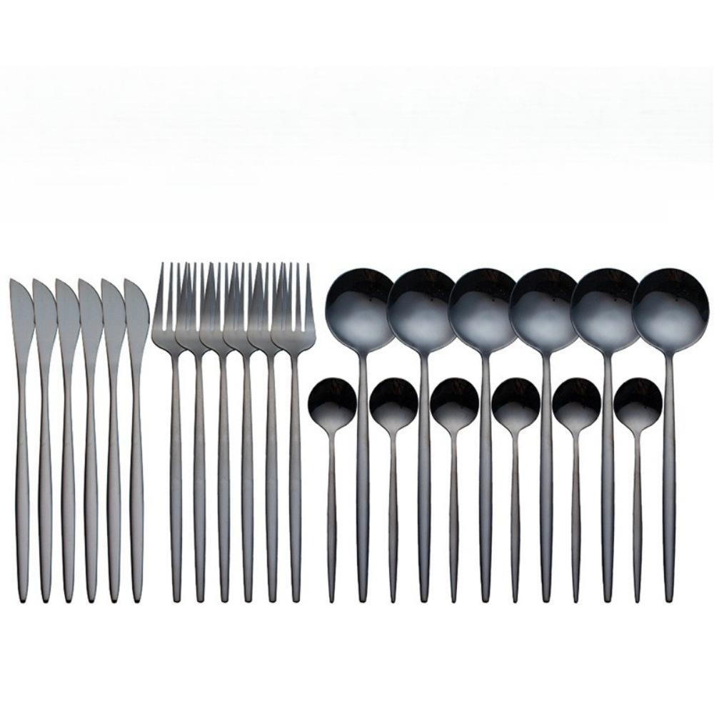 Silberbesteck Besteckset 24 Teile Edelstahl Tafelgeschirr Set Haushaltsbesteck Gabeln und Löffel Tägliche Notwendigkeiten Service für 6