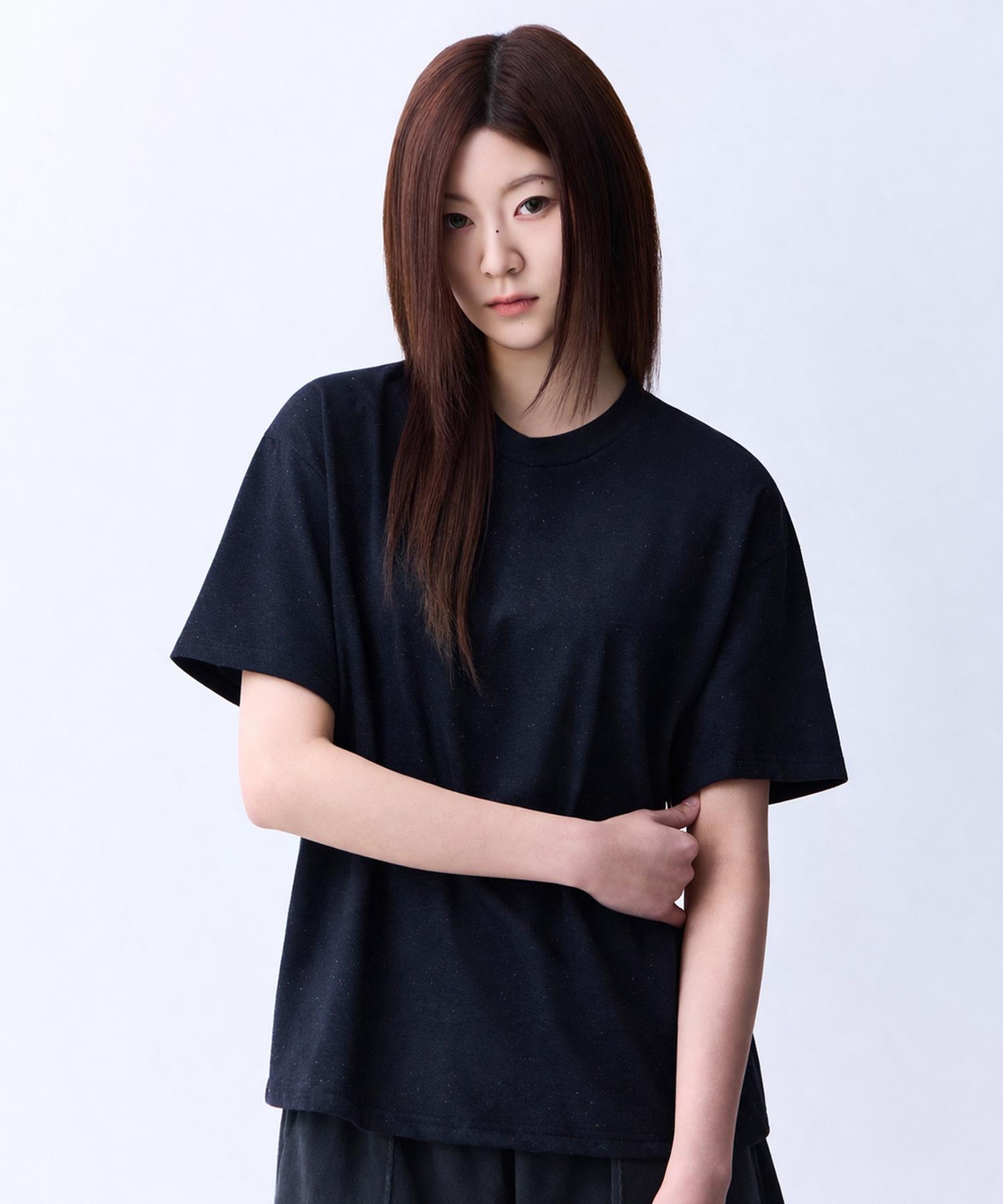 Crush Style Natural Speckle Round Neck T-Shirt Black S