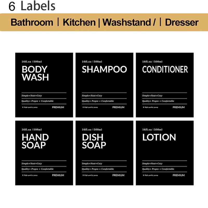 500 ml Lotionflasche mit Pumpseife und Spülmittelspender-Set, Küchen-Duschflaschen, nachfüllbar, mit Etiketten