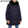 BITCED Fall/Winter Puffer Jacket for Women with Fleece Lining, Fur Collar, Hooded Warm Coat, Loose-Fit Cotton Jacket