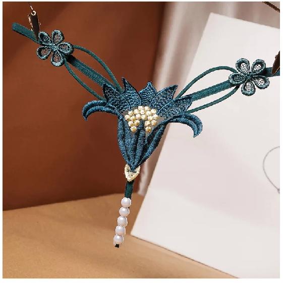 Noua Broderie Floare Perla Chiloți Masaj Lenjerie Sexy Tanga Sex Femei Crotch Deschis