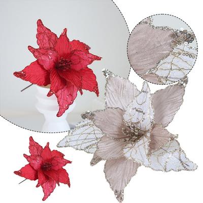 Cloth Plastic Christmas Poinsettia Cm Glitter Flower