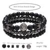 Vintage Schwarzes Mattes Armband Zirkon Krone Diamant Kugel Würfel Löwenkopf Perlenarmband Set