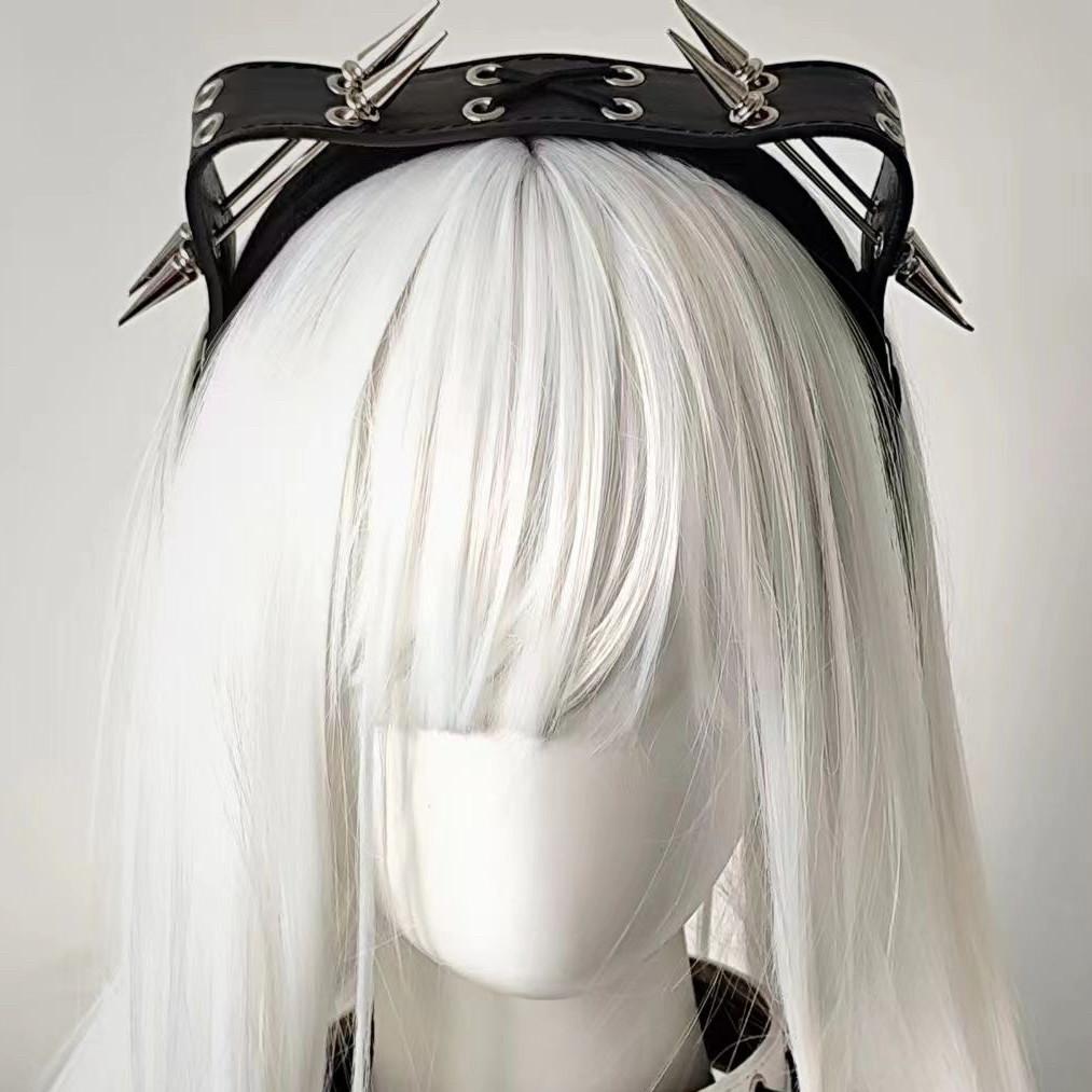 Dark Punk Cat Ear Rivet Headband Subculture Pointed Paw Cat Heavy Metal Leather Headband Spice Girl Gothic Headband