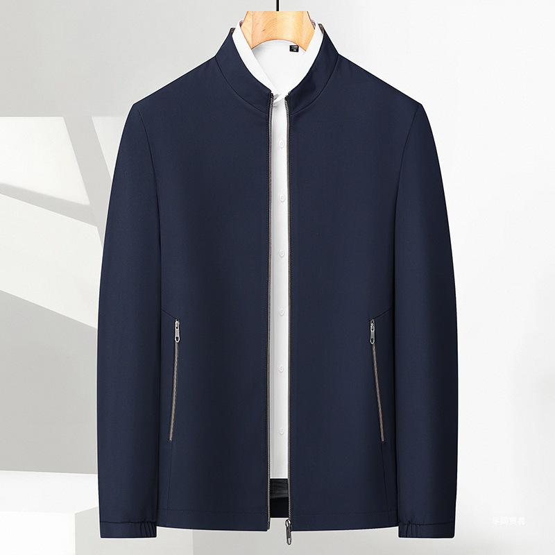 Men's Stand Collar Solid Color Casual Business Jacket for Mid-Aged & Young Adults