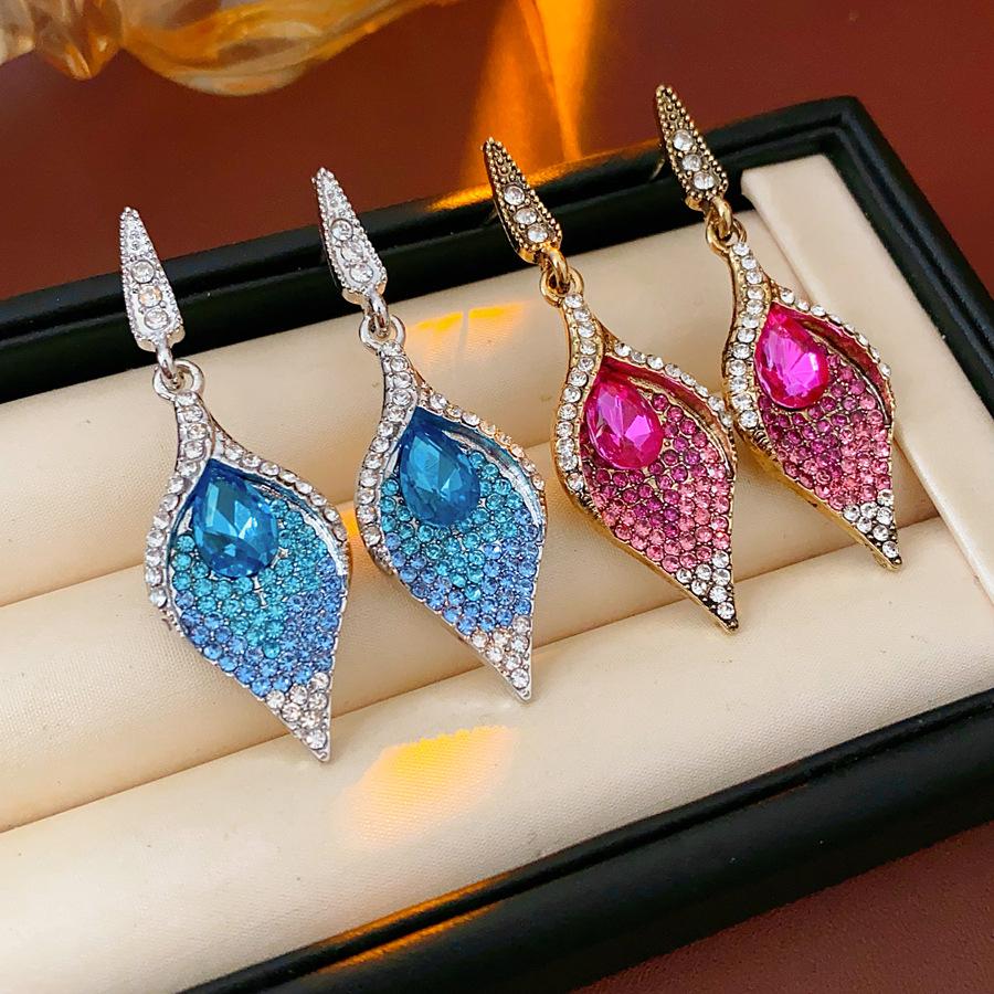 Vintage Ethnic Style Inlaid Rhinestone Earring for Women Water Droplet Pendant Drop Earrings New Fashion Women's Bridal Zircon