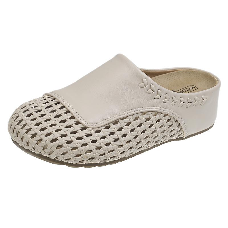 Thick-bottomed Woven Hollow Bag Head Cool Slippers Women's 2025 New Comfortable and Breathable One-pedal Beach Roman Slippers