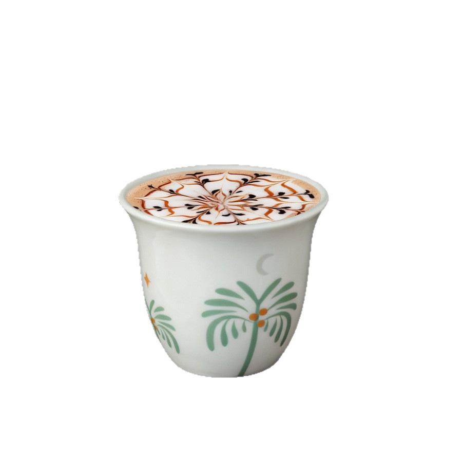 Set von 6 Arabischen Keramik-Kaffeetassen (70ml) - Mini Kava Design in Grün und Grau
