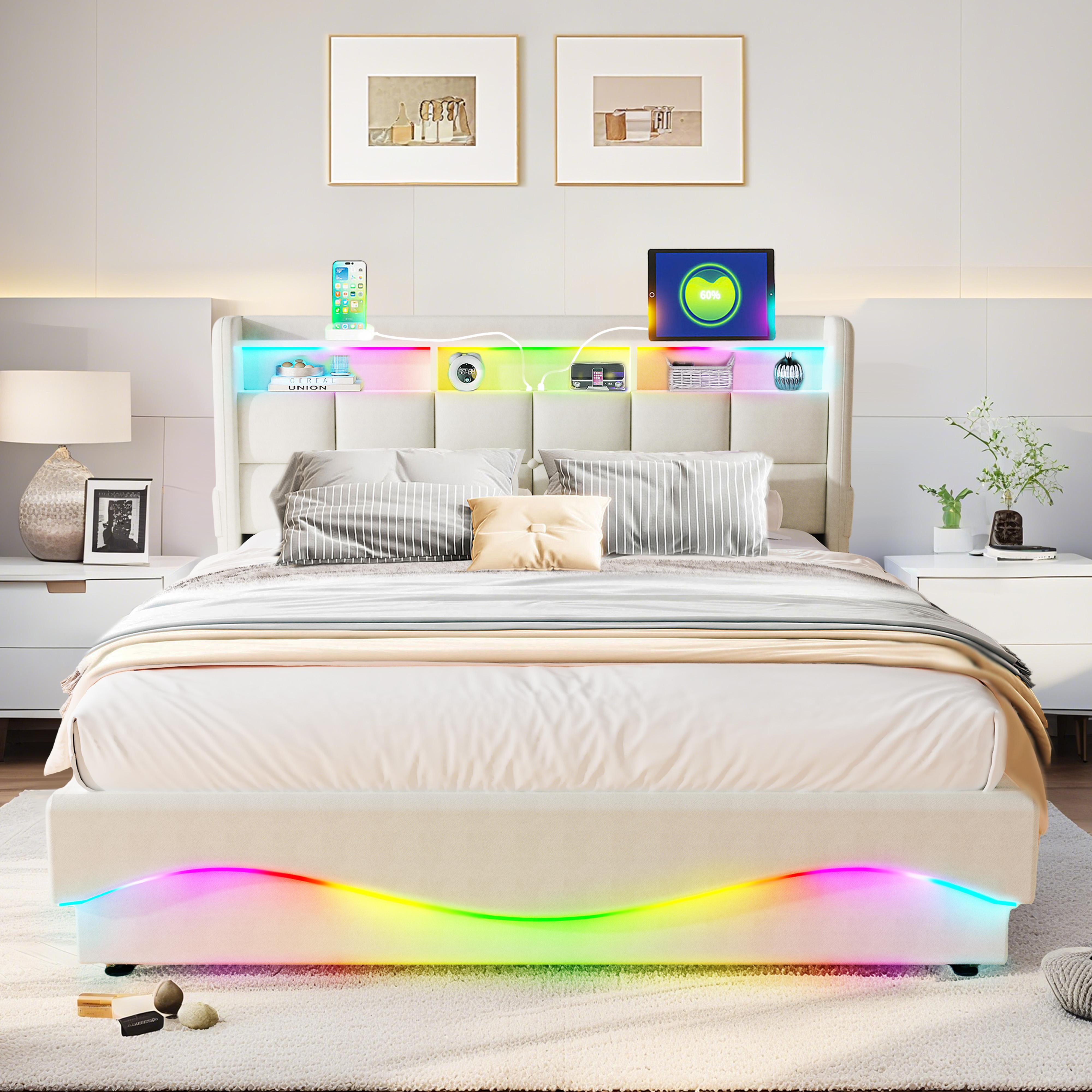 LED RGB Upholstered Bed with Hydraulic