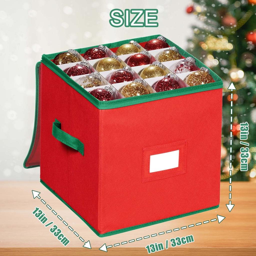 64 Ball Red Christmas Colored Ball Storage Box with Dividers,Holiday Ornaments Storage Container Bin for Xmas Decorations