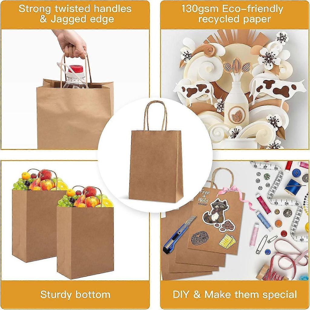 25pcs Kraft Paper Bags for Gifts, Food & Sweets, Strong Carrier Bags with Twisted Handles, Gift Bags for Kid Parties, Weddings, 27x21x11cm