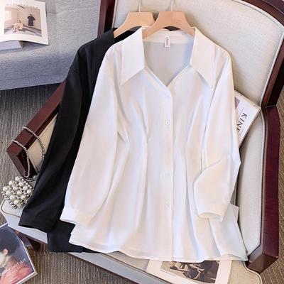 Plus Size Elegant Long-Sleeved Mid-Length Shirt for Spring and Autumn