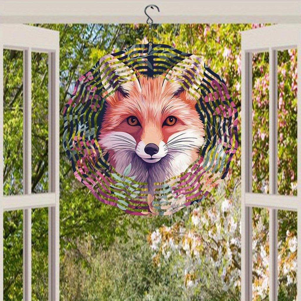 3D Metal Fox Wind Spinner Outdoor Garden Decor Rotating Wind Chime for Yard Patio Balcony Decoration