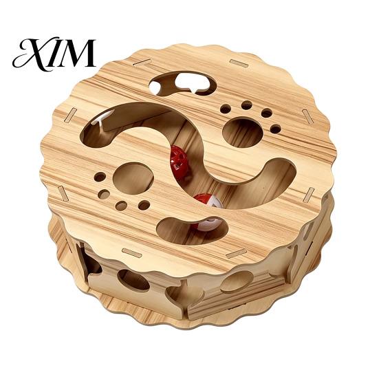 Wooden Cat Toys Interactive Toy with Rolling Balls, Durable Density Board Scratching Mental Stimulation for Cats Toy, Anxiety Relief Maze Track