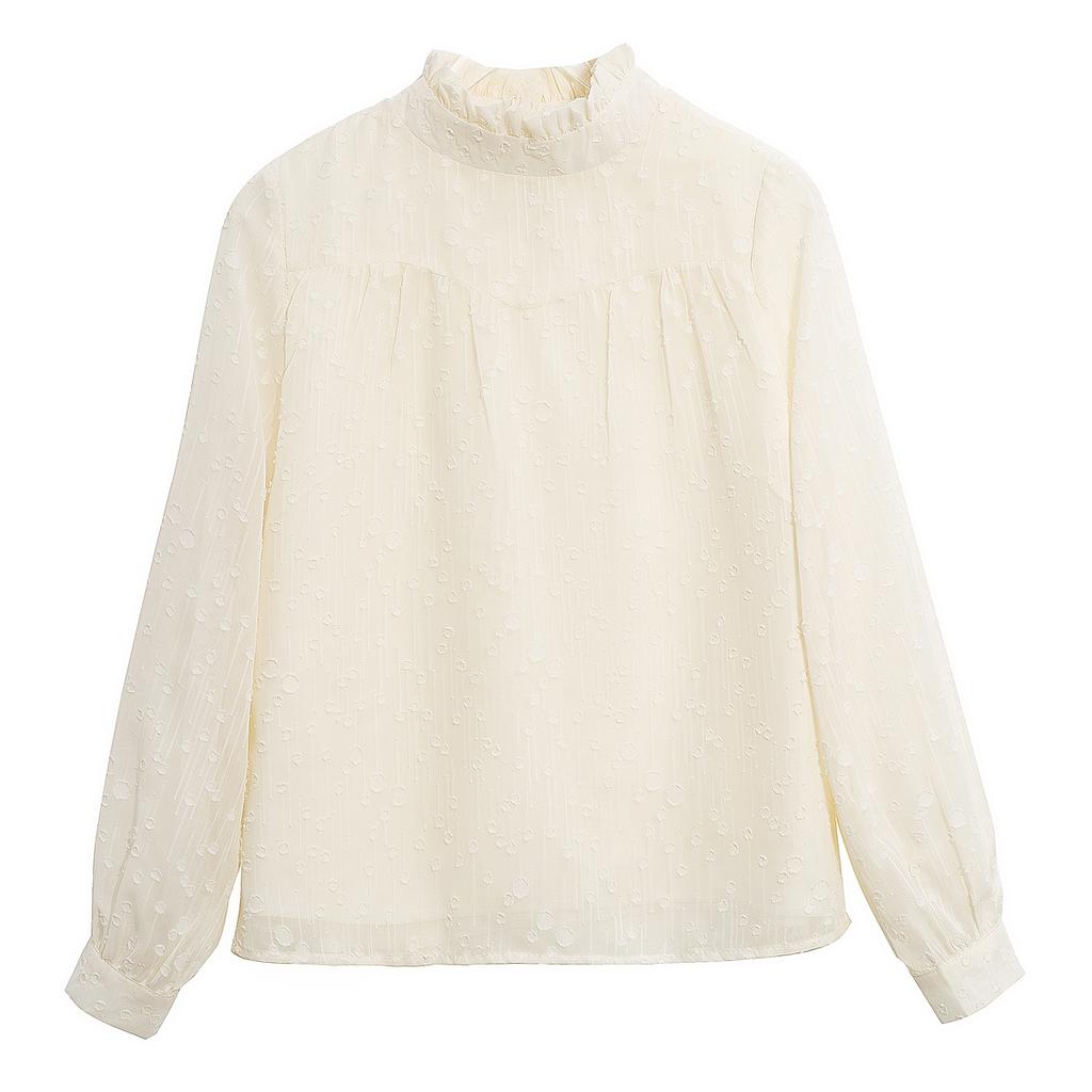 Autumn Fashion New 2024 Long Sleeve Ruffled Collar Casual Apricot Chiffon Blouse Shirt Women Tops Blouses Shirts J454