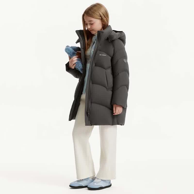 Tanboer Kids' Detachable Hood Mid-Length Down Jacket