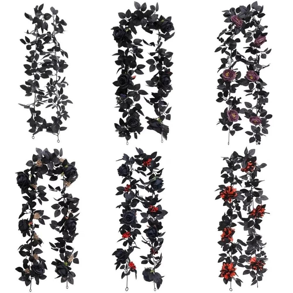 Environmental PPC Artificial Flowers Long Strip Different Sizes Simulated Rattan Black Rose Leaves Halloween Rose Leaf Vines