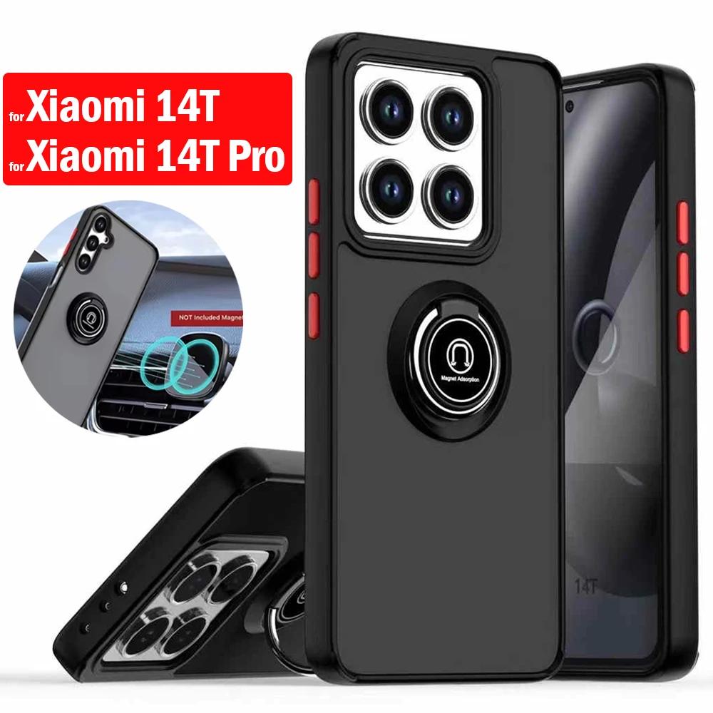 Armor Holder Funda for Xiaomi 14T Pro Case Translucent Frosted Ring Stand Protection Back Cover for Xiaomi 14T Shockproof Capa