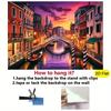 2D Romantic Backdrop, Venetian Canal with Historic Buildings and Twilight Sky Background