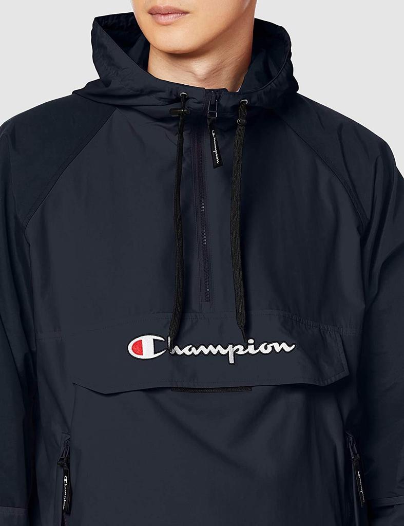Champion Hooded Anorak Mesh Script Logo Size L Men's Jacket, Water-Repellent, Lining, Embroidery, Black, (C3-R603)