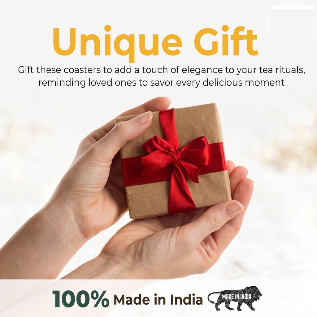 Tea Coasters Set of 6, Beautiful Design with Stand for Tea Cups, Coffee Mugs, and Glasses, Ideal for Diwali Gifting (Eden Garden)