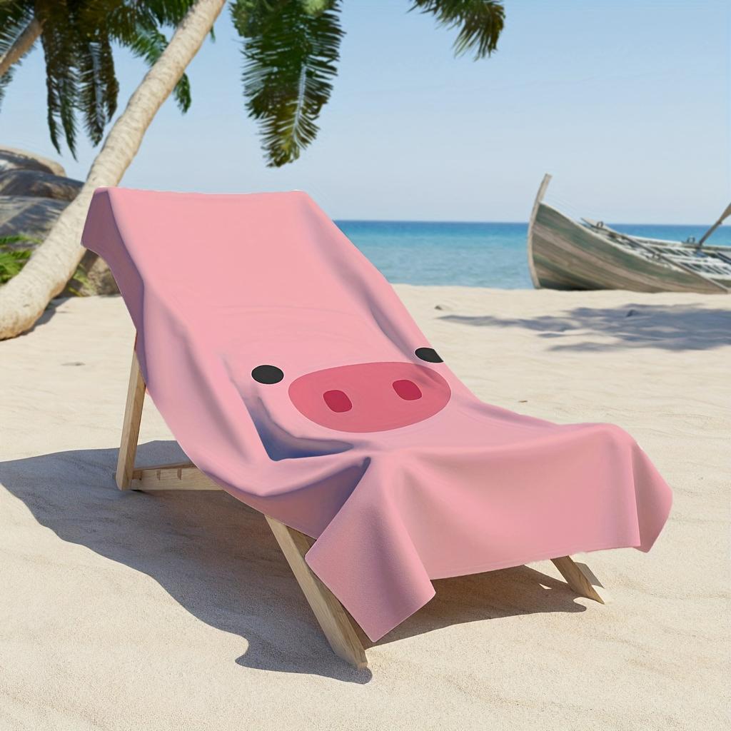 Cute Pink Pig Face Beach Towel Single Sided 2D Print Soft Microfiber Absorbent Towel For Pool Beach Bath Time Sweet Adorable