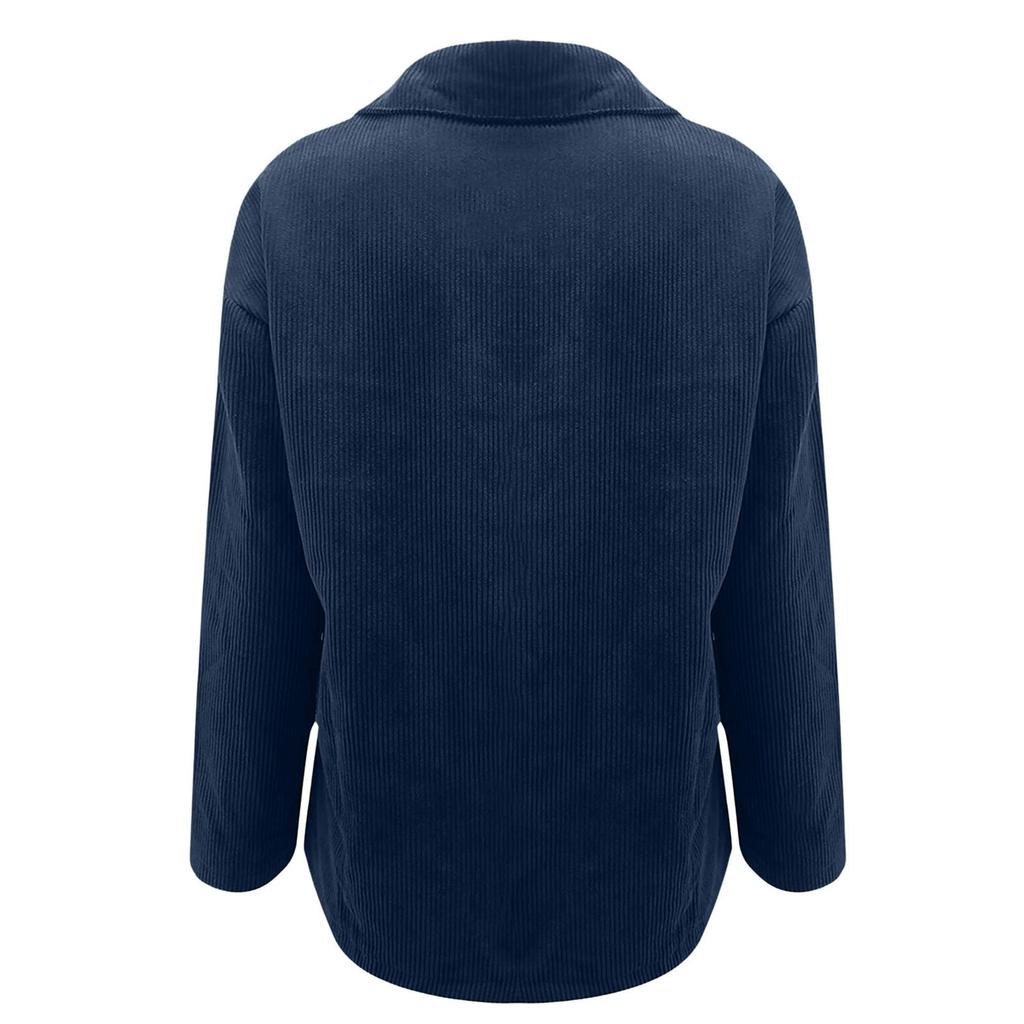 Women's loose corduroy button-down long-sleeved blouse with double pockets