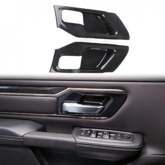 Carbon Fiber Style Interior Door Handle Patch Cover Trim fit for Ram 1500 + 2-Doors-Without seat Butt