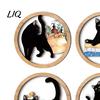Rustic Wood Grain Art 4 Pcs Minimalist Black Cat Wall Art, Geometric Round Circle Wooden Non-toxic Coating Decor, Abstract Hanging Sign for
