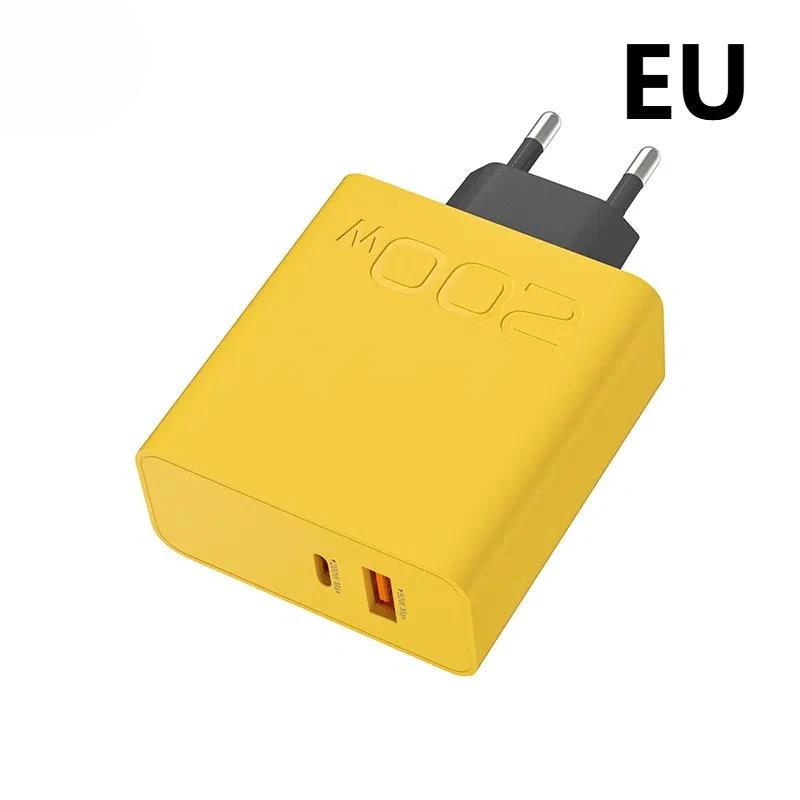 

Xiaomi 200W Ультрабыстрое зарядное устройство USB PD 2-в-1 Type C Быстрое GaN Зарядное устройство для телефона для iPhone Samsung Xiaomi Oppo Вилка ЕС США EU Yellow