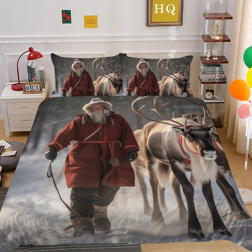 Christmas Printing 3D Printing Polyester Pillowcase Quilt Cover Two Or Three-Piece Set