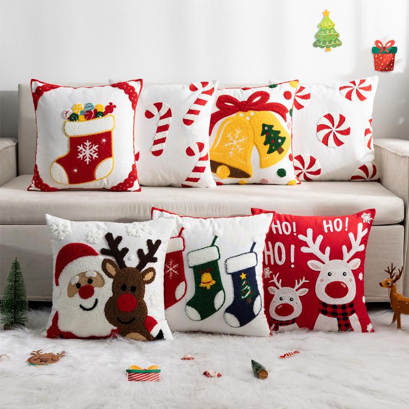 Pillow Cover Does Not Contain Core, Towel Embroidered Santa Claus Snowflake Pillow Cover, Light Luxury Simple Sofa Cushion Cover