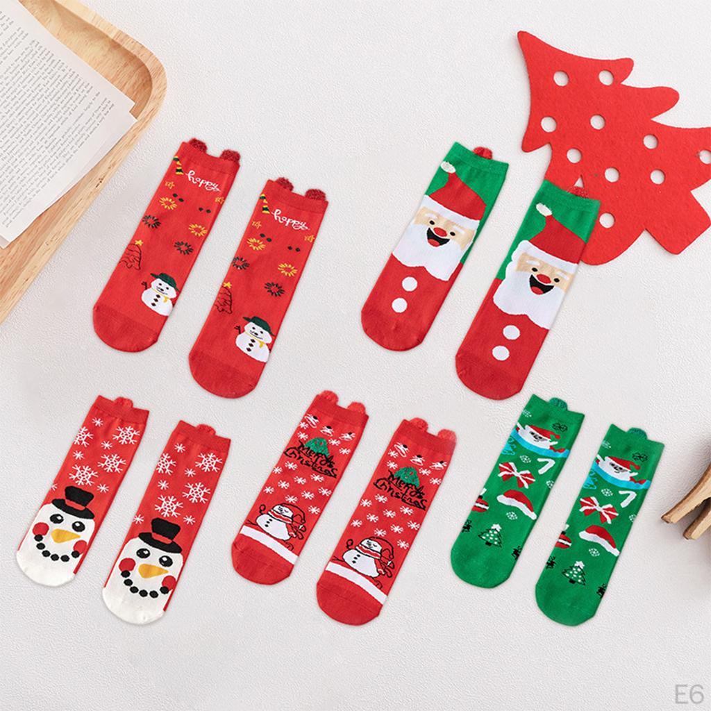 4 Pair Womens Cotton Socks Santa Claus Snowman Pattern Sock Novelty Stocking Soft Breathable Mid-
