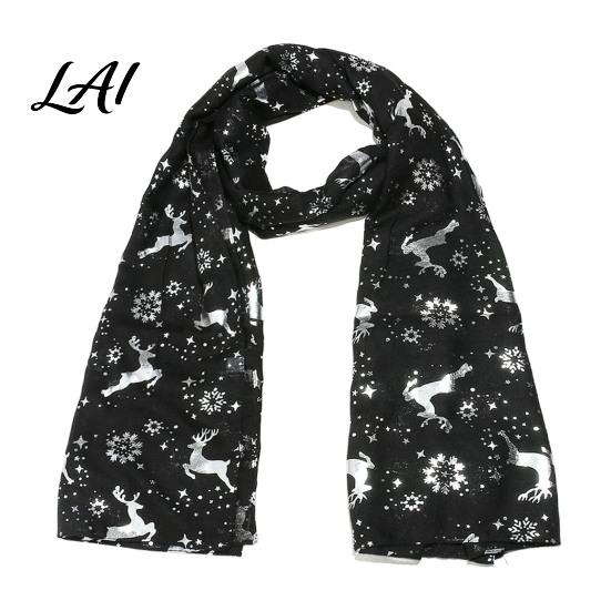 Winter Christmas Scarf Theme for Women Glitter Sparkly Foil Reindeer Soft Festive Neck Warmer Print Scarves Lightweight Shawl Wrap Fall Cozy Holiday